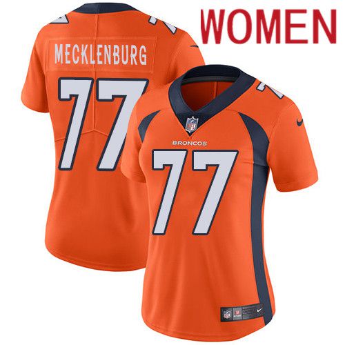 Women Denver Broncos 77 Karl Mecklenburg Orange Nike Vapor Limited NFL Jersey